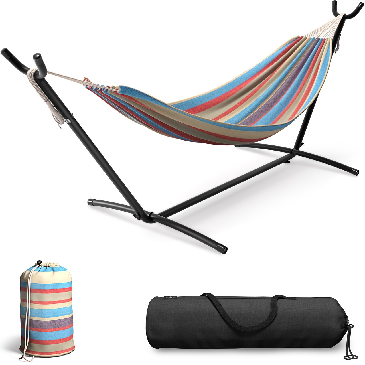 Sorbus Double Hammock With Steel Stand - Portable Carrying Case